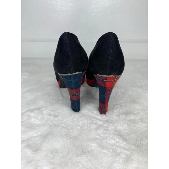 Call It Spring Black & Red Platform Heels With Tartan Accents Size 6 - Picture 3 of 8
